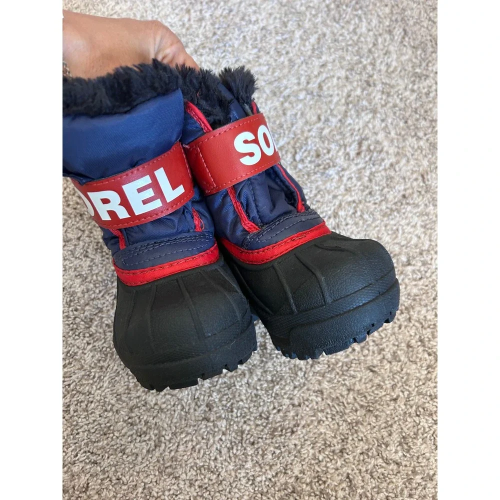 Sorel Snow Commander Snow Boots Logo Blue Red‎ Little Kids SZ 5